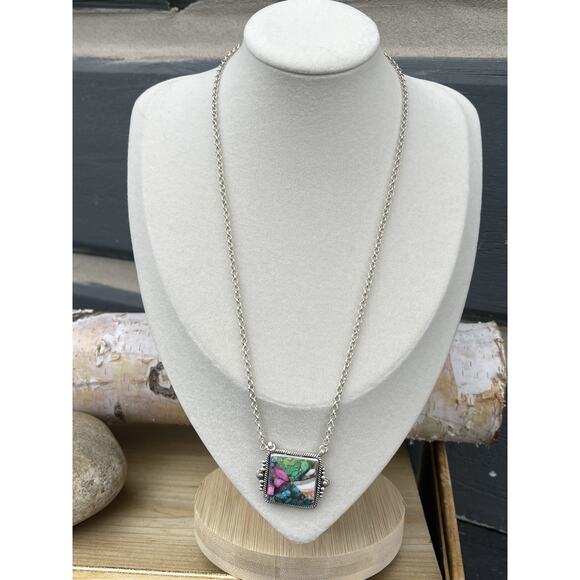 Turquoise & Spiny Oyster  Inlay Necklace - Picture 2 of 9